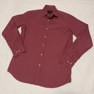 Massimo Dutti Men's Finest Fabric Burgandy Button Down Long Sleeve Size Medium